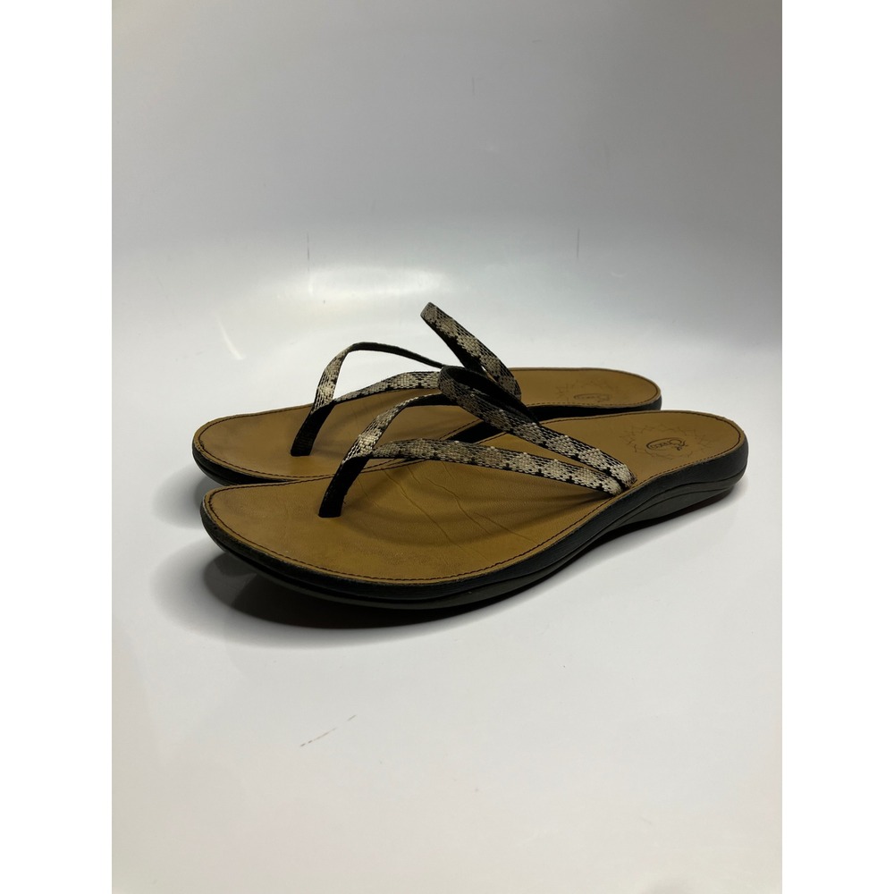 Chaco‎ Flip Flop Sandals Womens 10 Brown Good Snakeskin Print Leather Straps